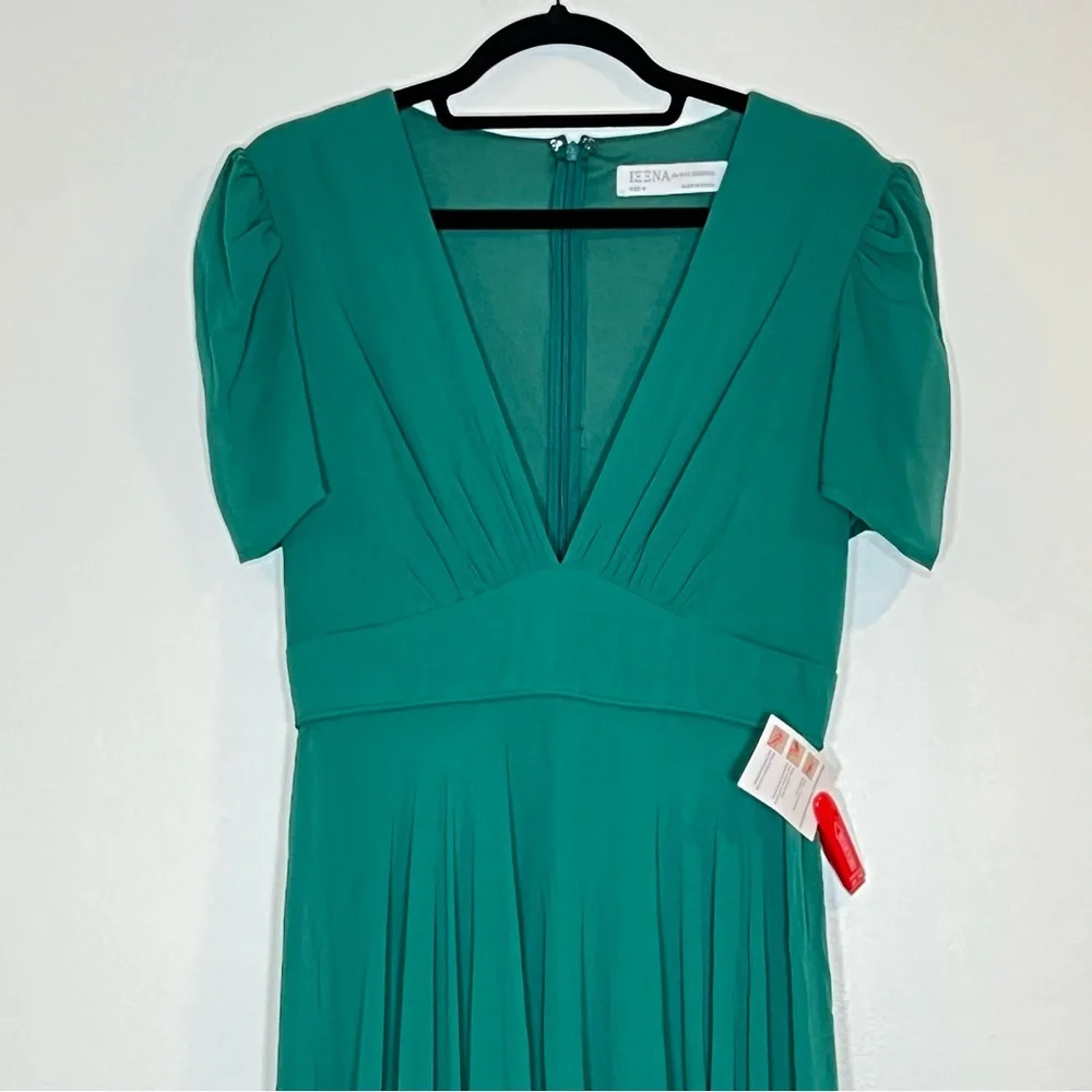 Mac‎ Duggal 55681 Womens Size 6 Green Short Puff Sleeve V-Neck Long Maxi Dress